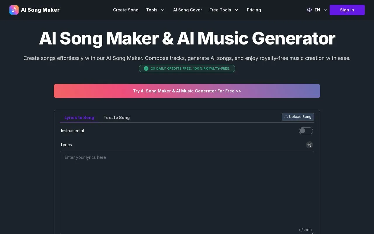 Aisongmaker homepage screenshot