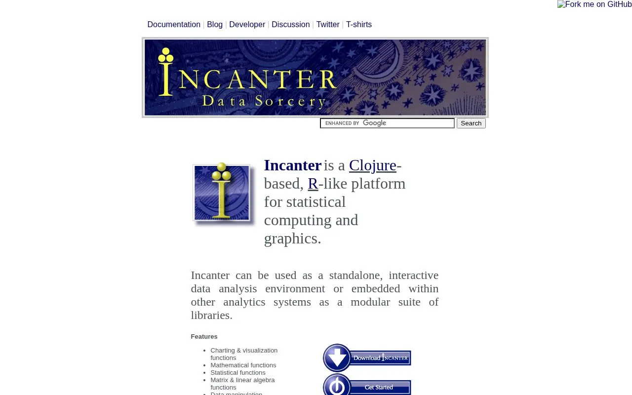 Incanter homepage screenshot