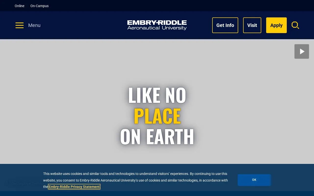 Embry-Riddle Aeronautical University homepage screenshot