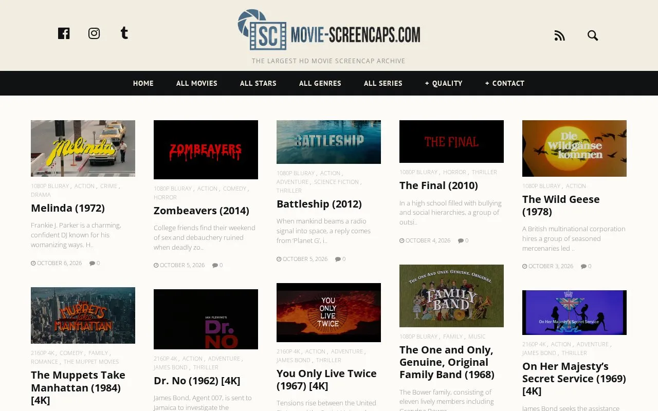 Movie Screencaps homepage screenshot