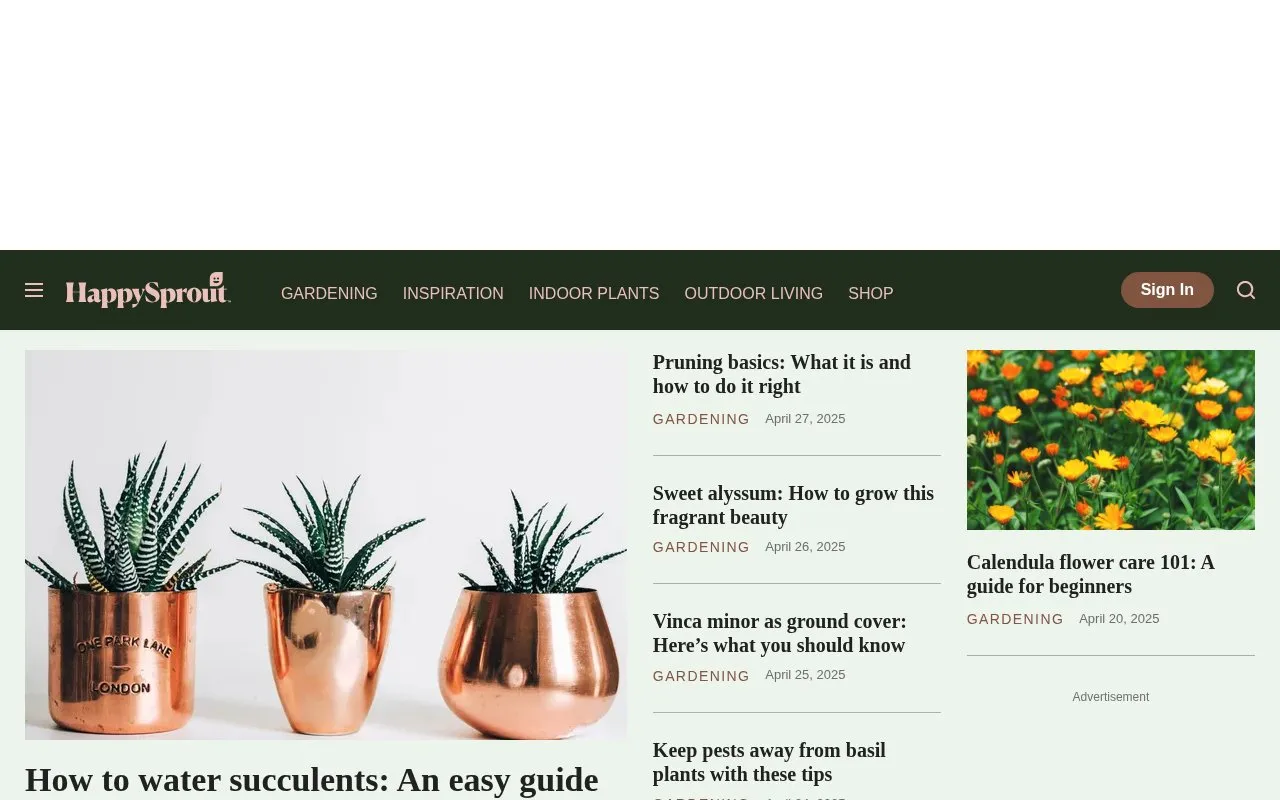 HappySprout homepage screenshot