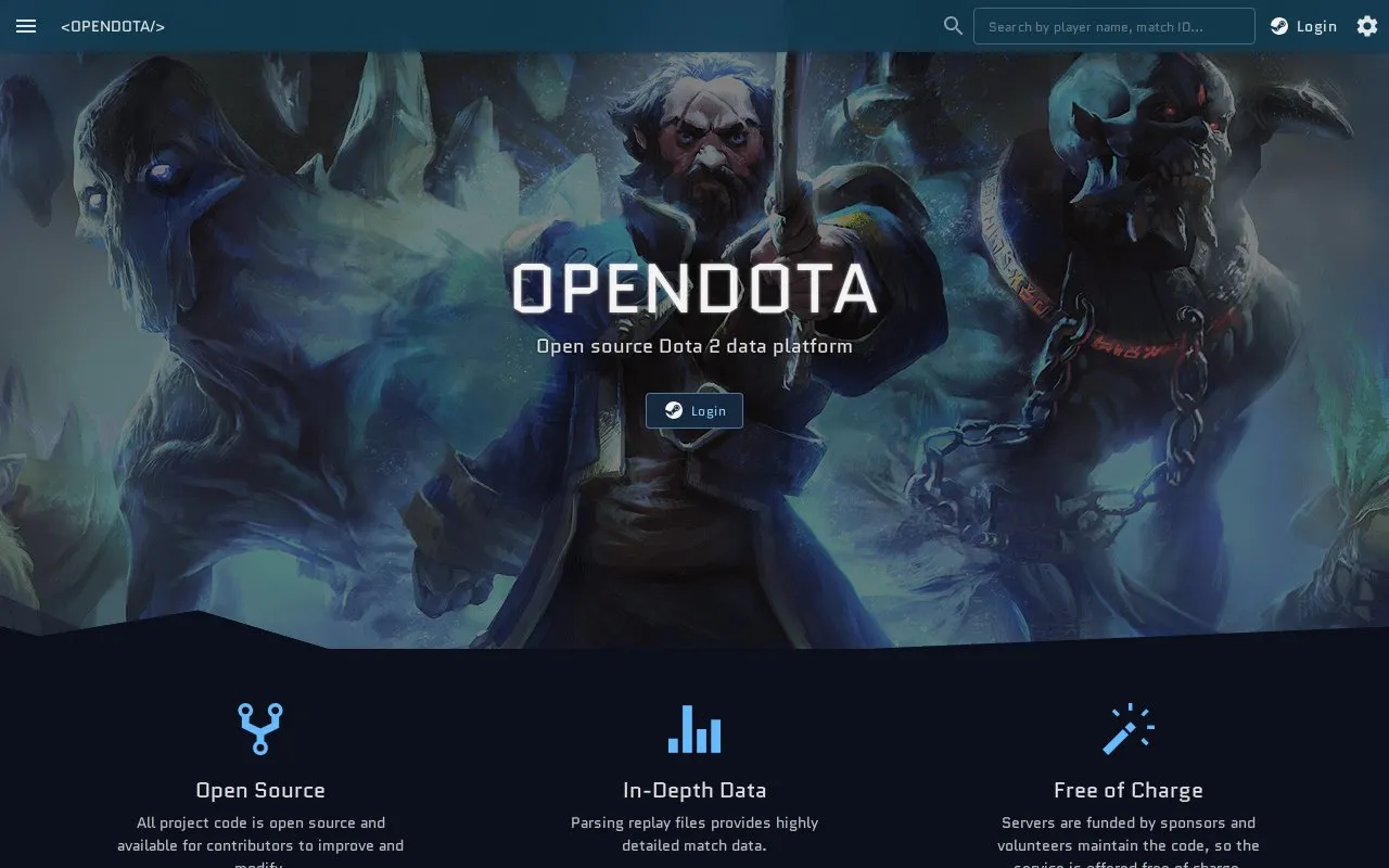 OpenDota homepage screenshot