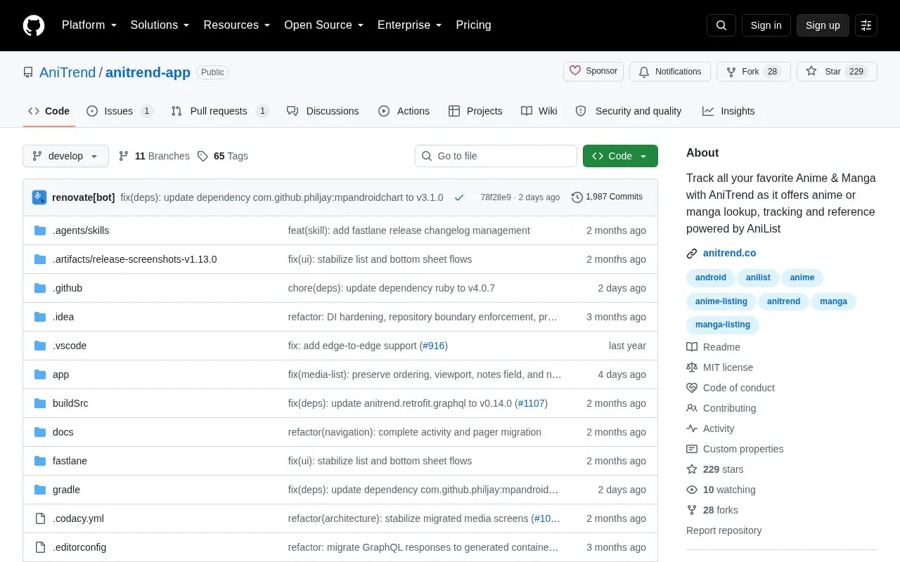 Anitrend App homepage screenshot