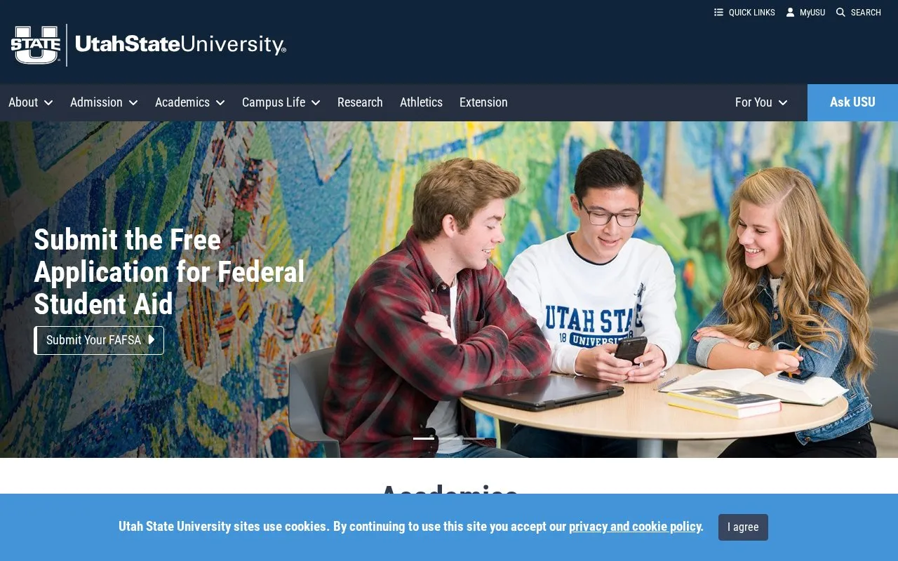 Utah State University homepage screenshot