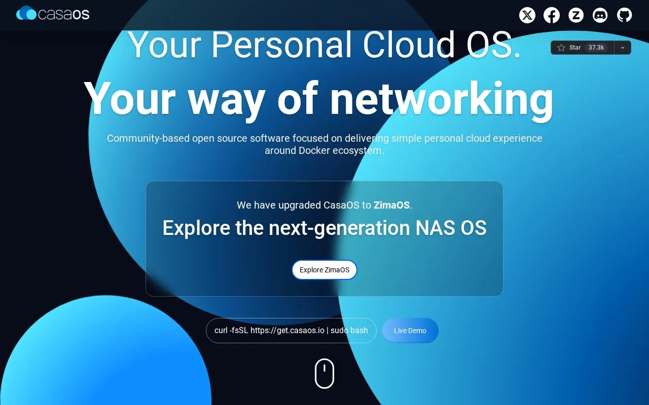 CasaOS homepage screenshot