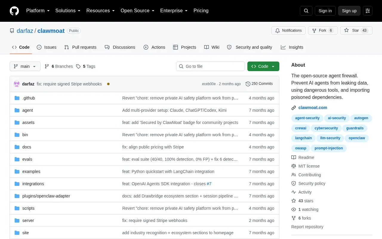 ClawMoat homepage screenshot