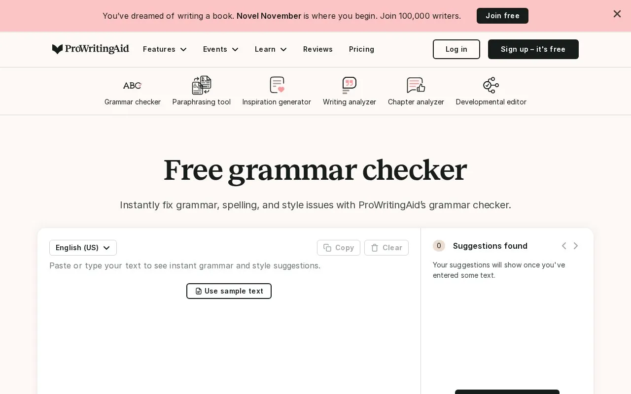 ProWritingAid homepage screenshot