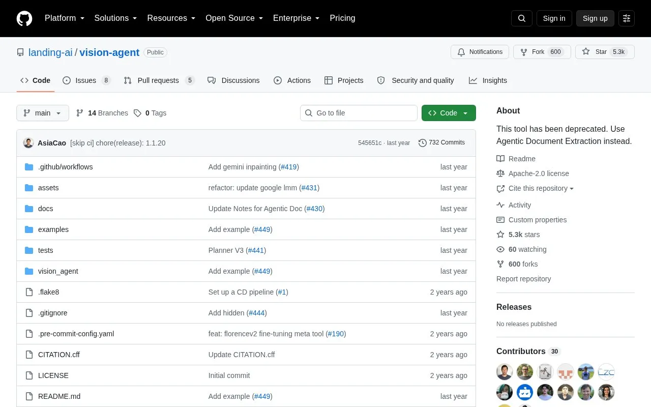 Vision agent homepage screenshot