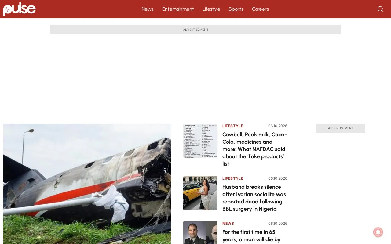 Pulse Nigeria homepage screenshot