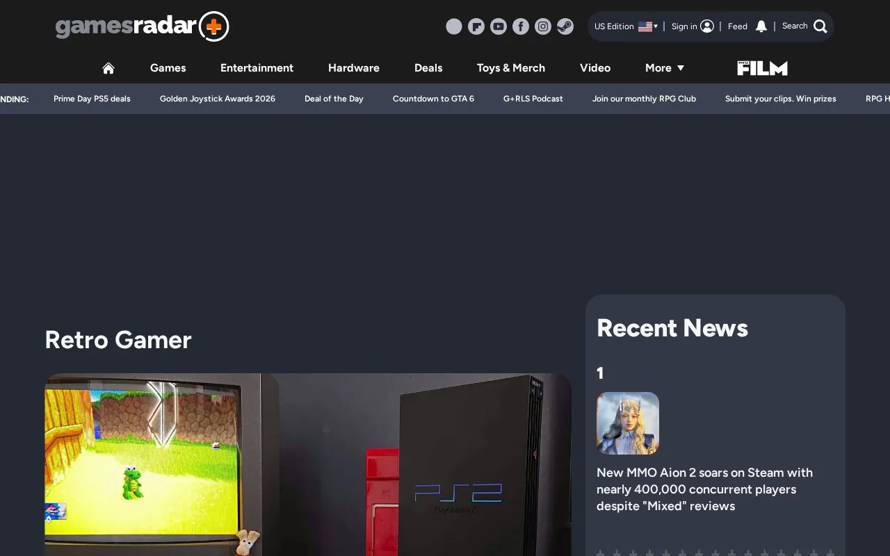 Retro Gamer homepage screenshot