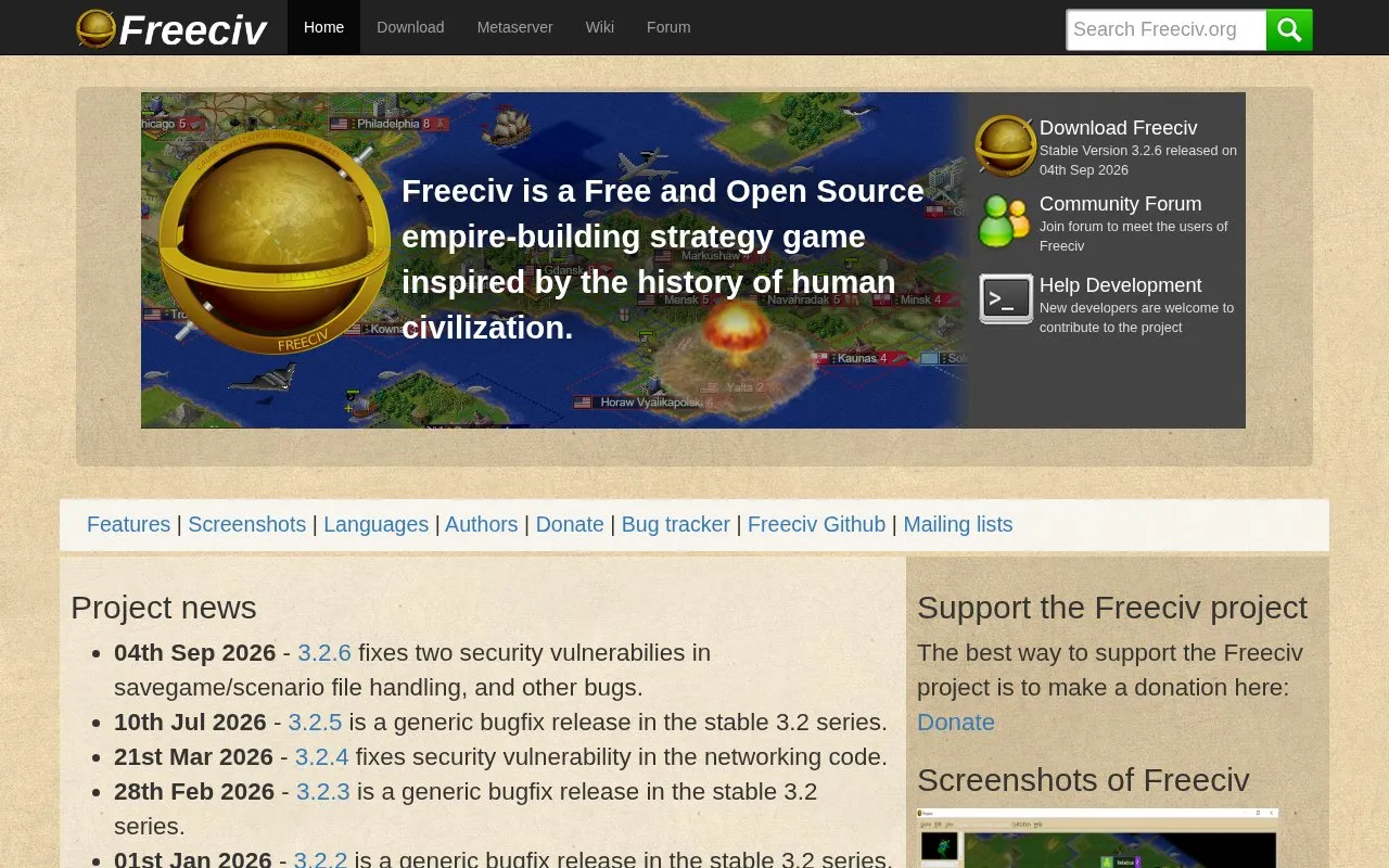 FreeCiv homepage screenshot