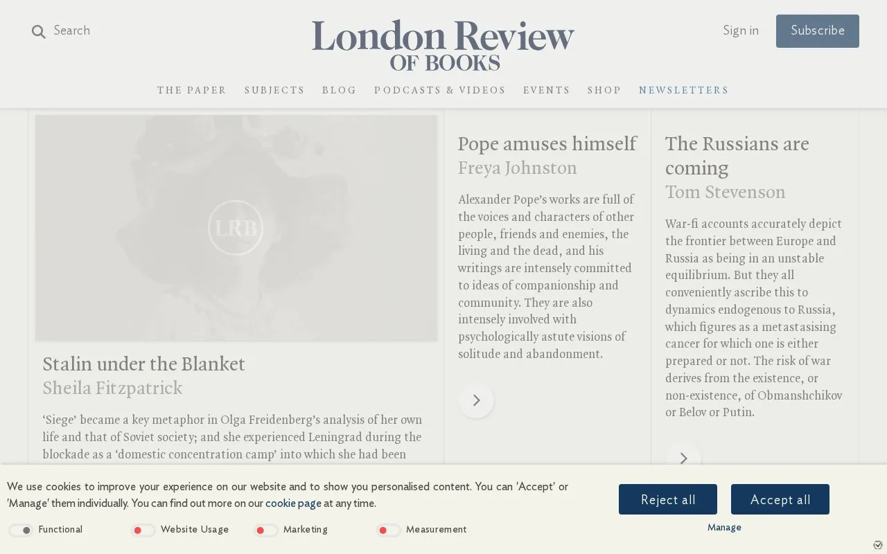 London Review of Books homepage screenshot