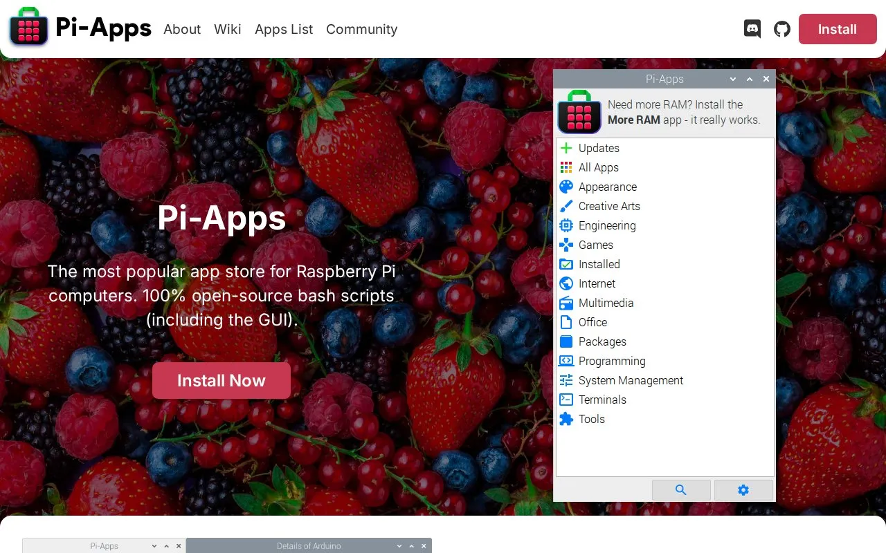 Pi-Apps homepage screenshot