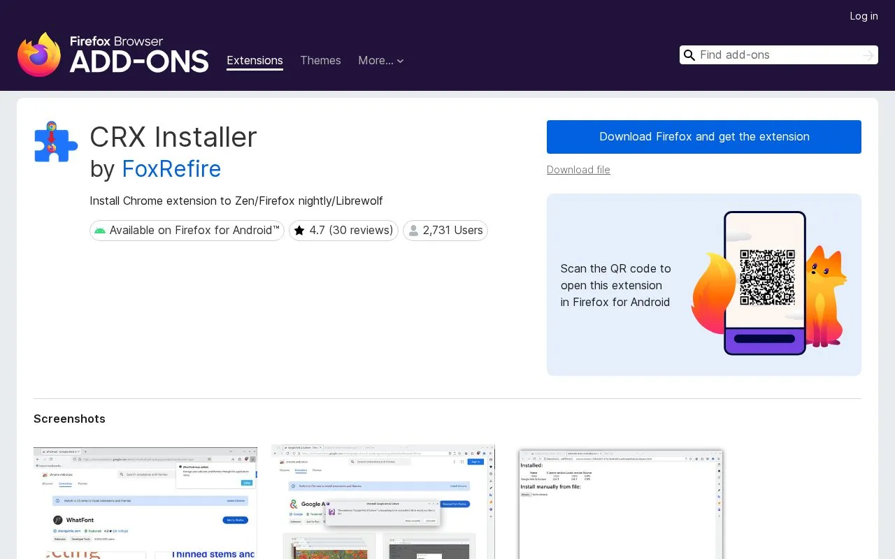 CRX Installer by FoxRefire homepage screenshot