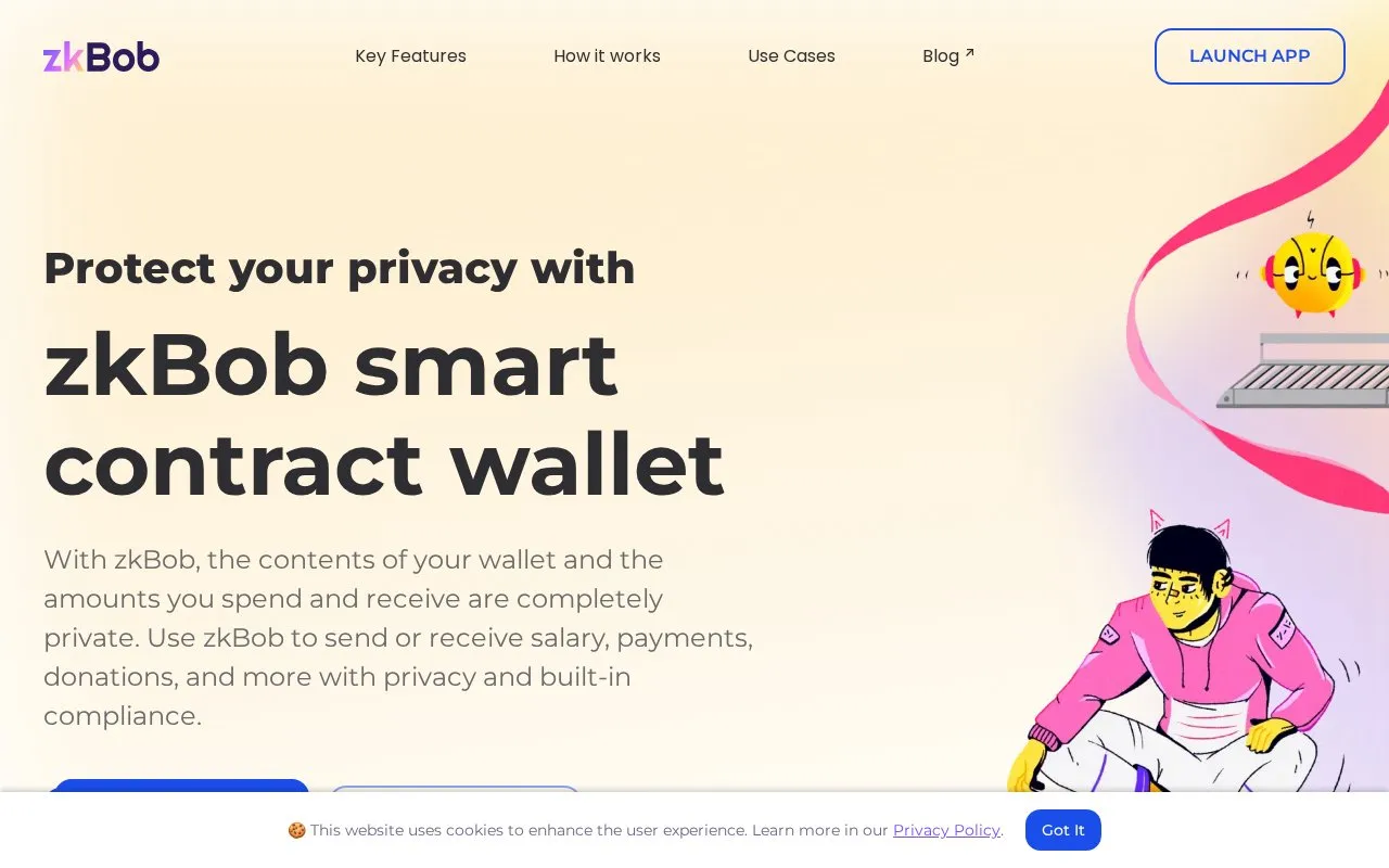 zkBob Private Wallet homepage screenshot