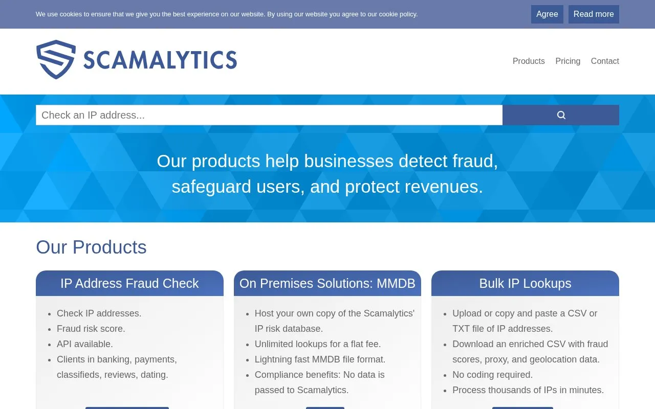 Scamalytics homepage screenshot