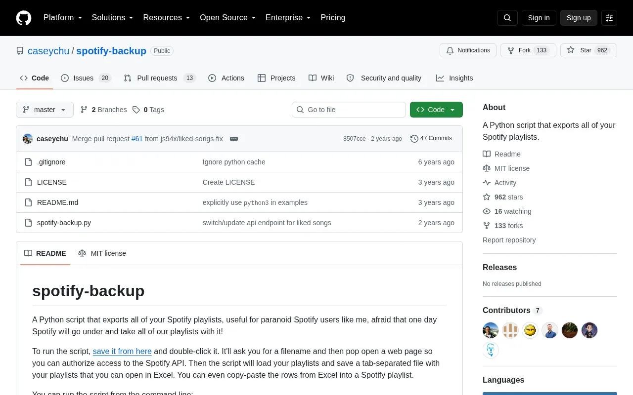 spotify-backup homepage screenshot