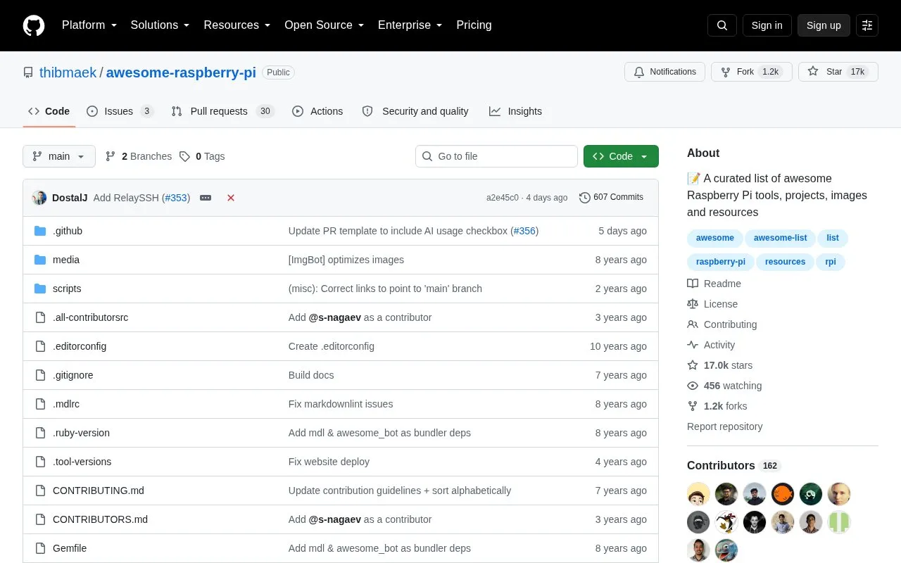 Awesome Raspberry Pi homepage screenshot