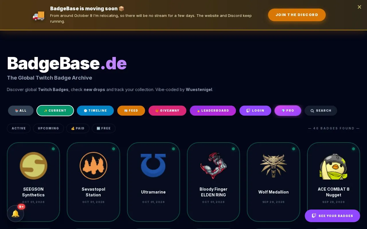 BadgeBase homepage screenshot