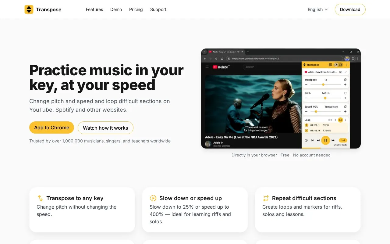 Transpose homepage screenshot