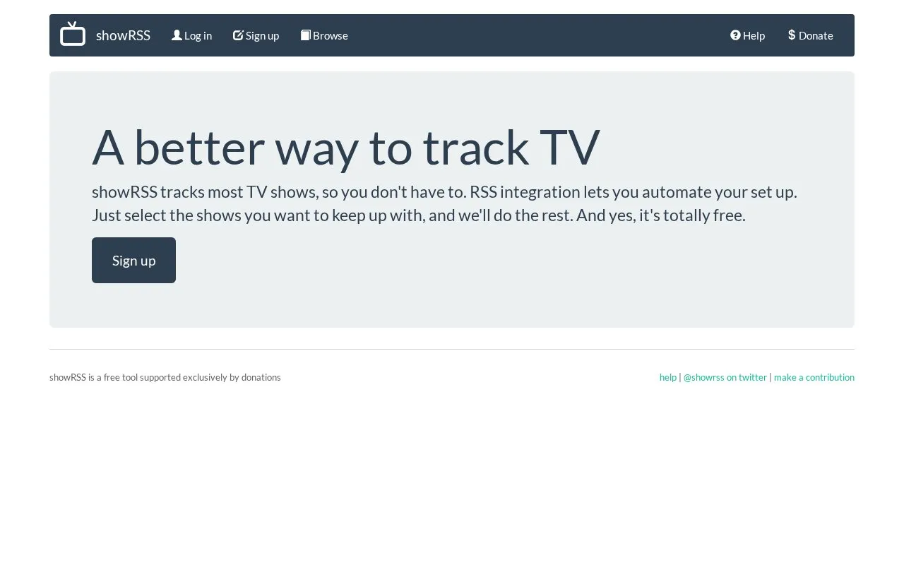 showRSS homepage screenshot