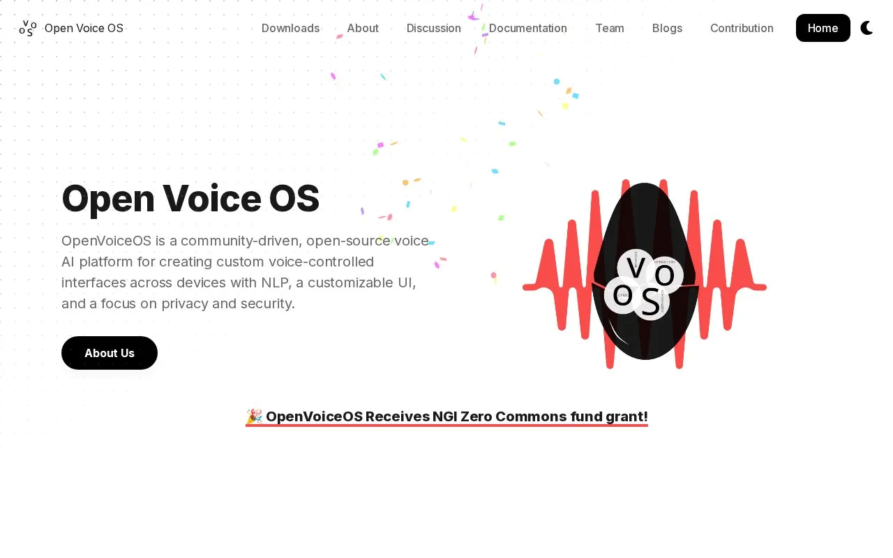 OpenVoiceOS homepage screenshot