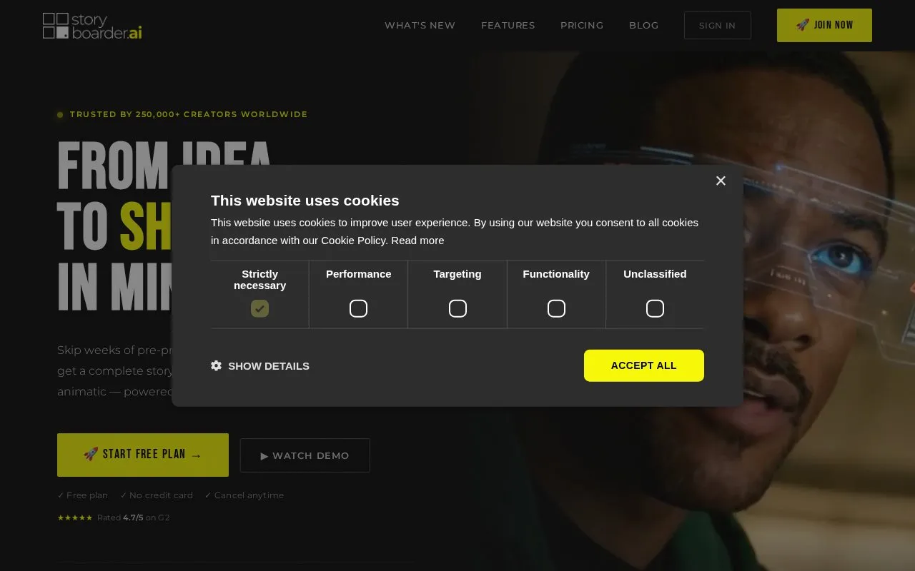 Storyboarder homepage screenshot