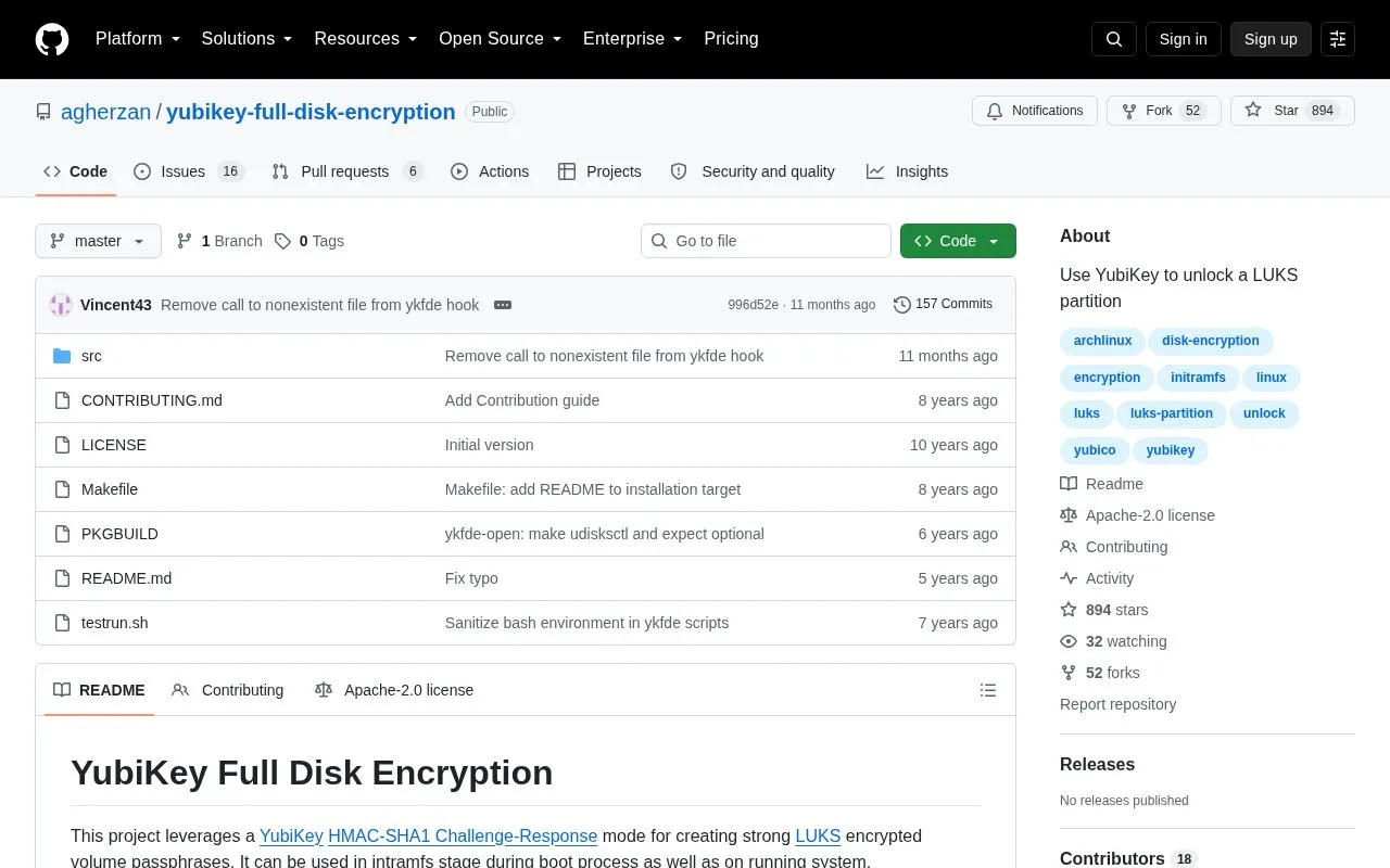 Yubikey Full Disk Encryption homepage screenshot