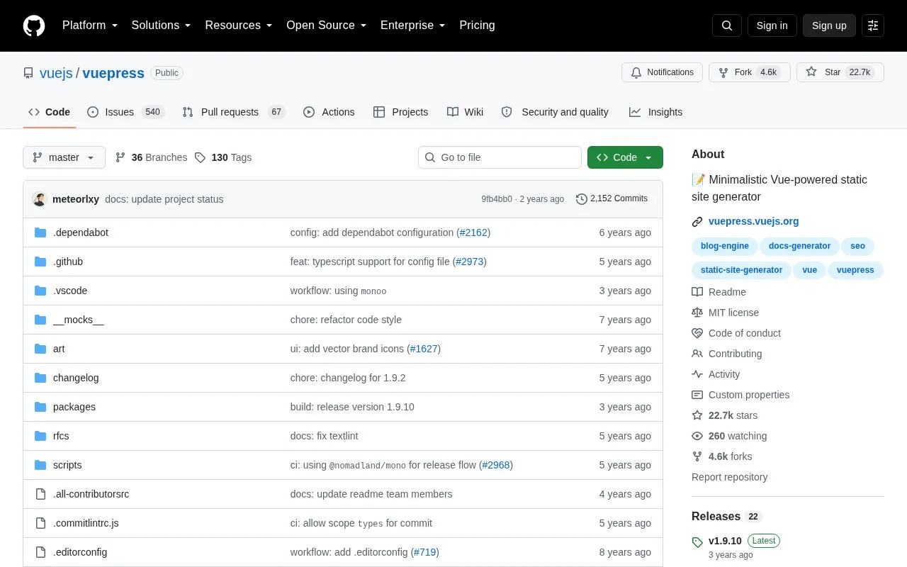 vuepress homepage screenshot
