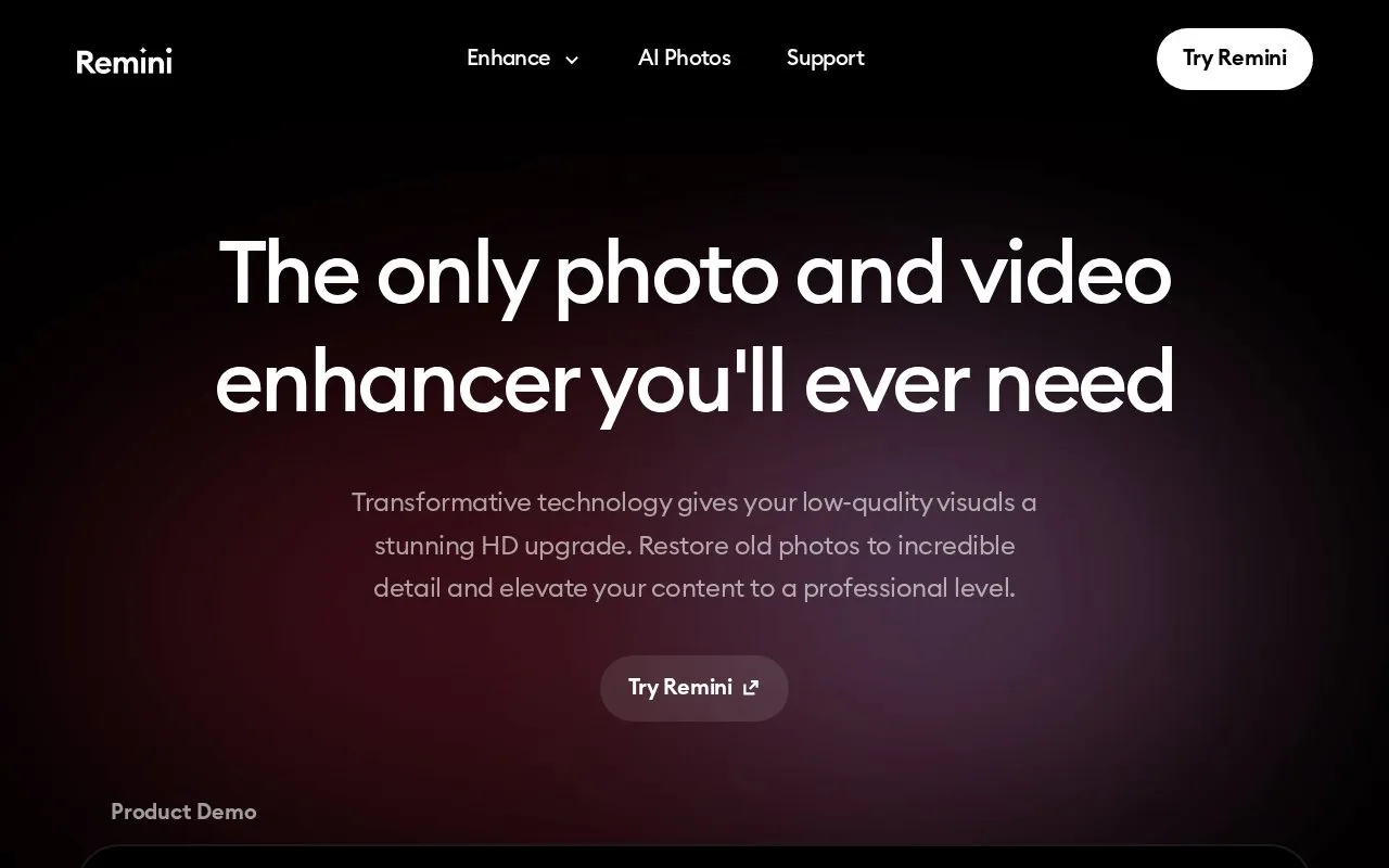 Remini homepage screenshot