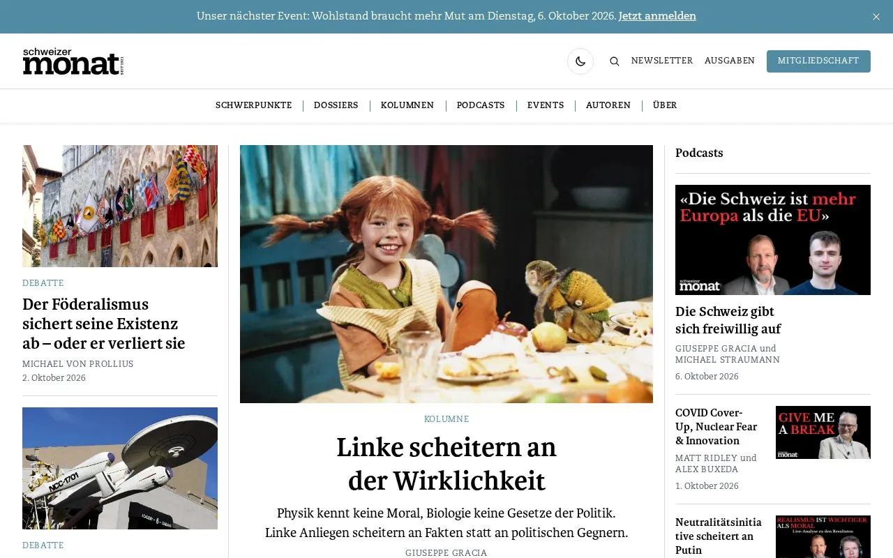 Schweizer Monat homepage screenshot