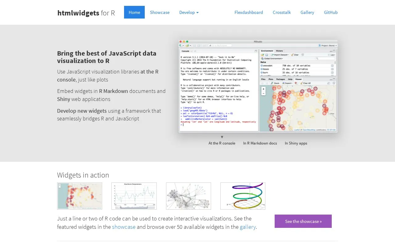 htmlwidgets homepage screenshot