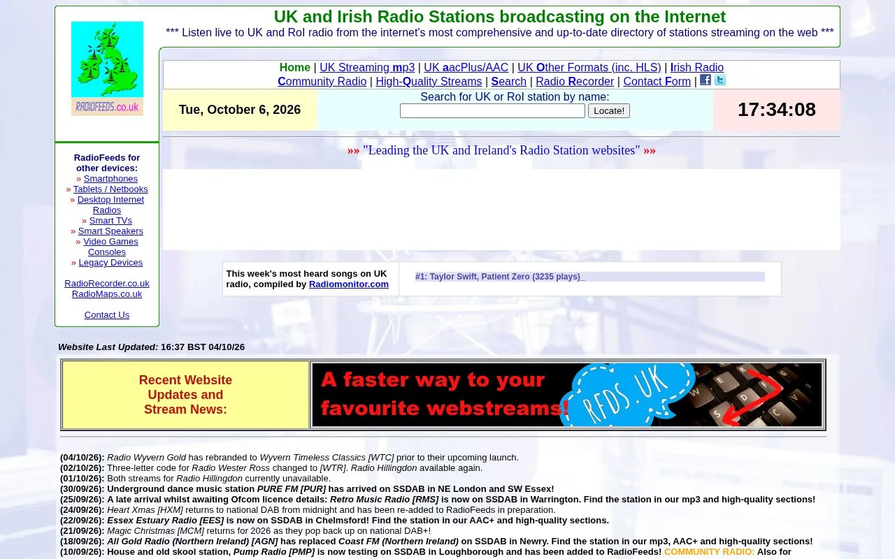 RadioFeeds homepage screenshot