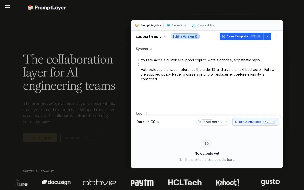PromptLayer homepage screenshot