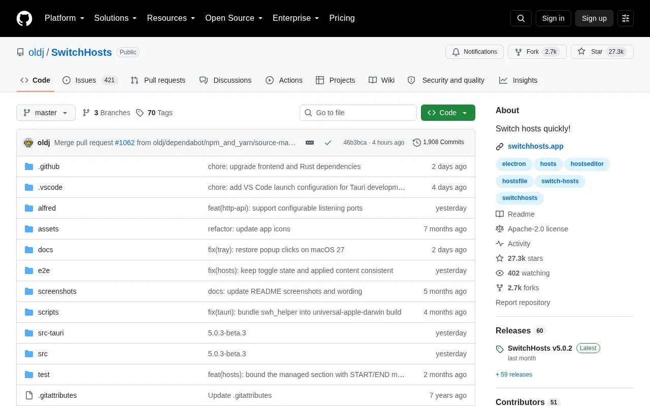 SwitchHosts homepage screenshot