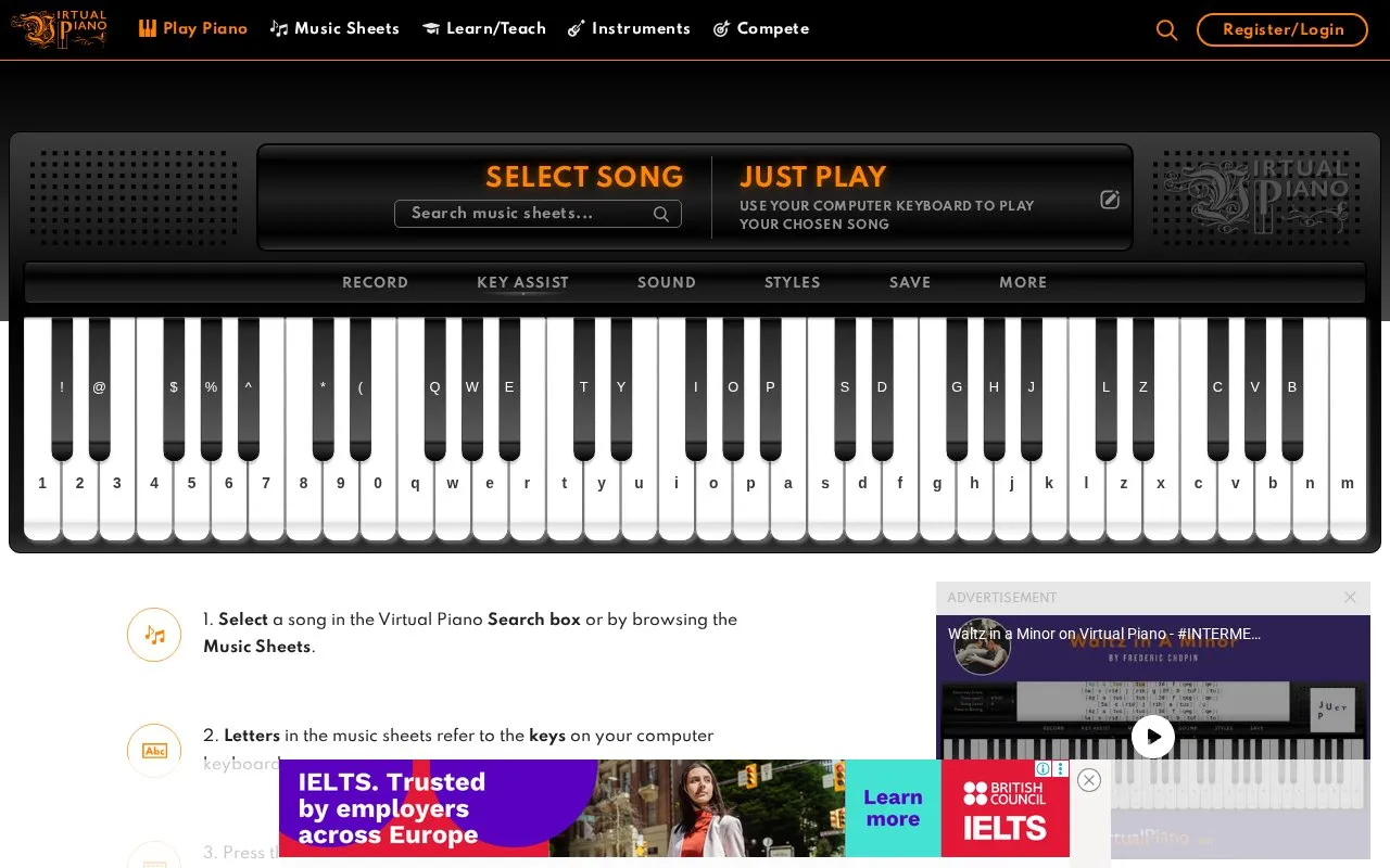 VirtualPiano homepage screenshot