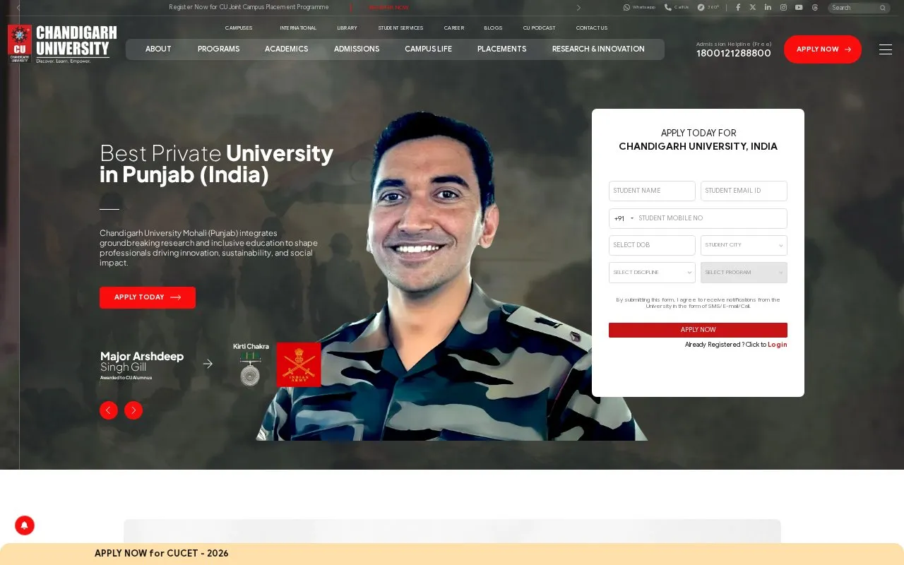 Chandigarh University homepage screenshot