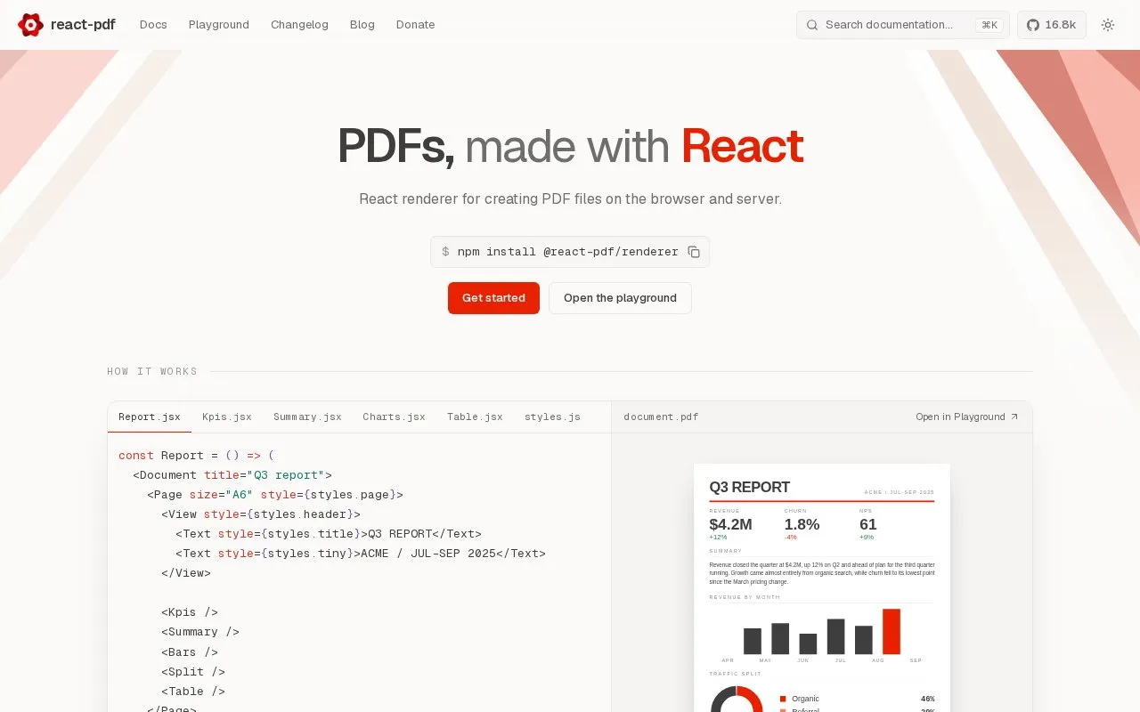 react-pdf homepage screenshot