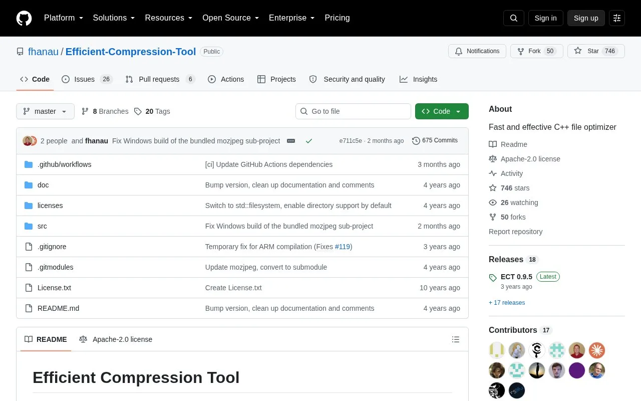 Efficient Compression Tool homepage screenshot