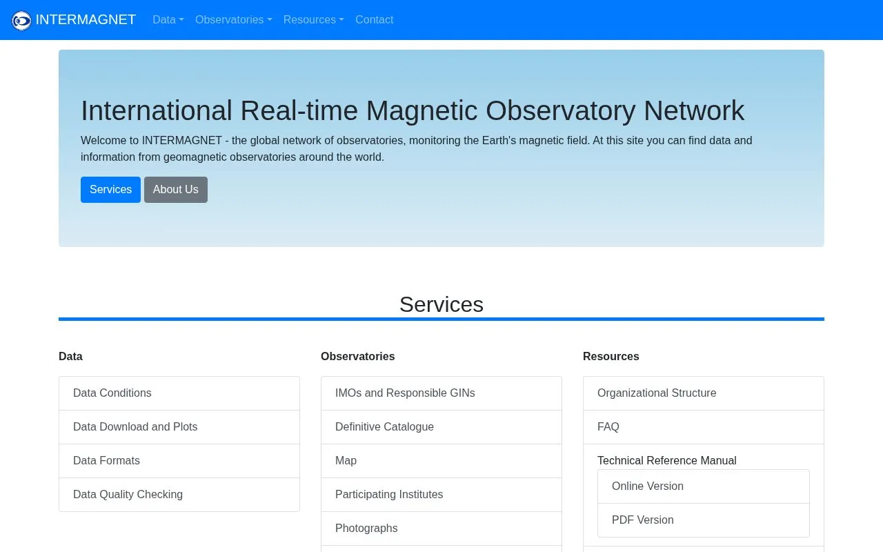 Intermagnet homepage screenshot