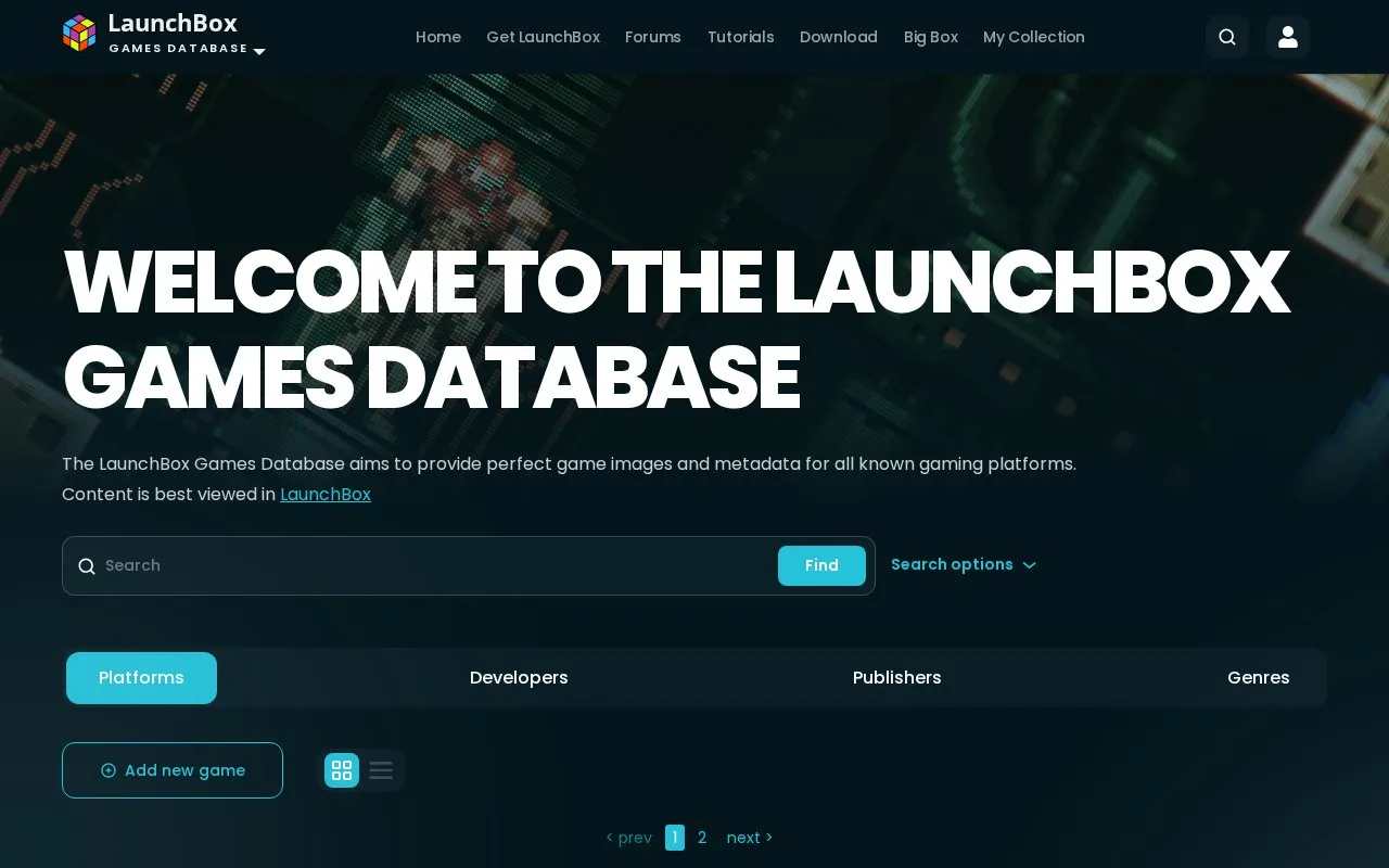 LaunchBox Games Database homepage screenshot