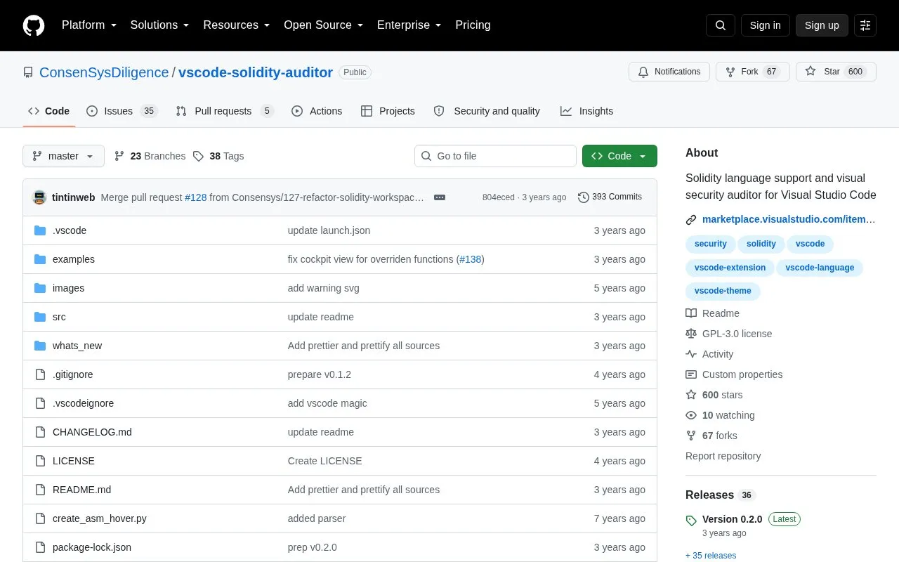 VSCode Solidity Auditor homepage screenshot
