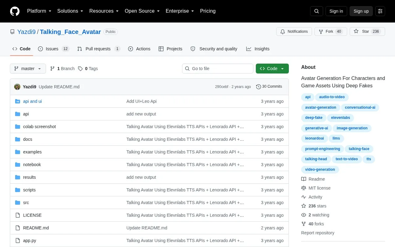 Talking Face Avatar homepage screenshot