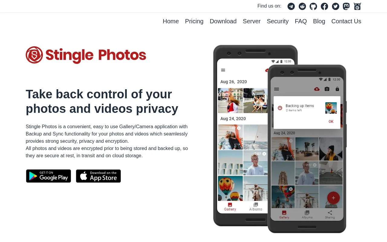 Stingle Photos homepage screenshot
