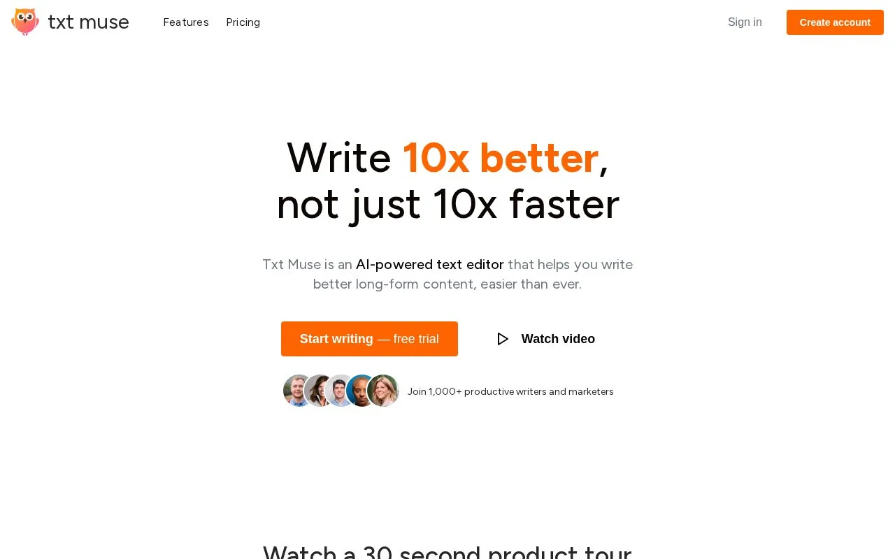 Txt Muse homepage screenshot