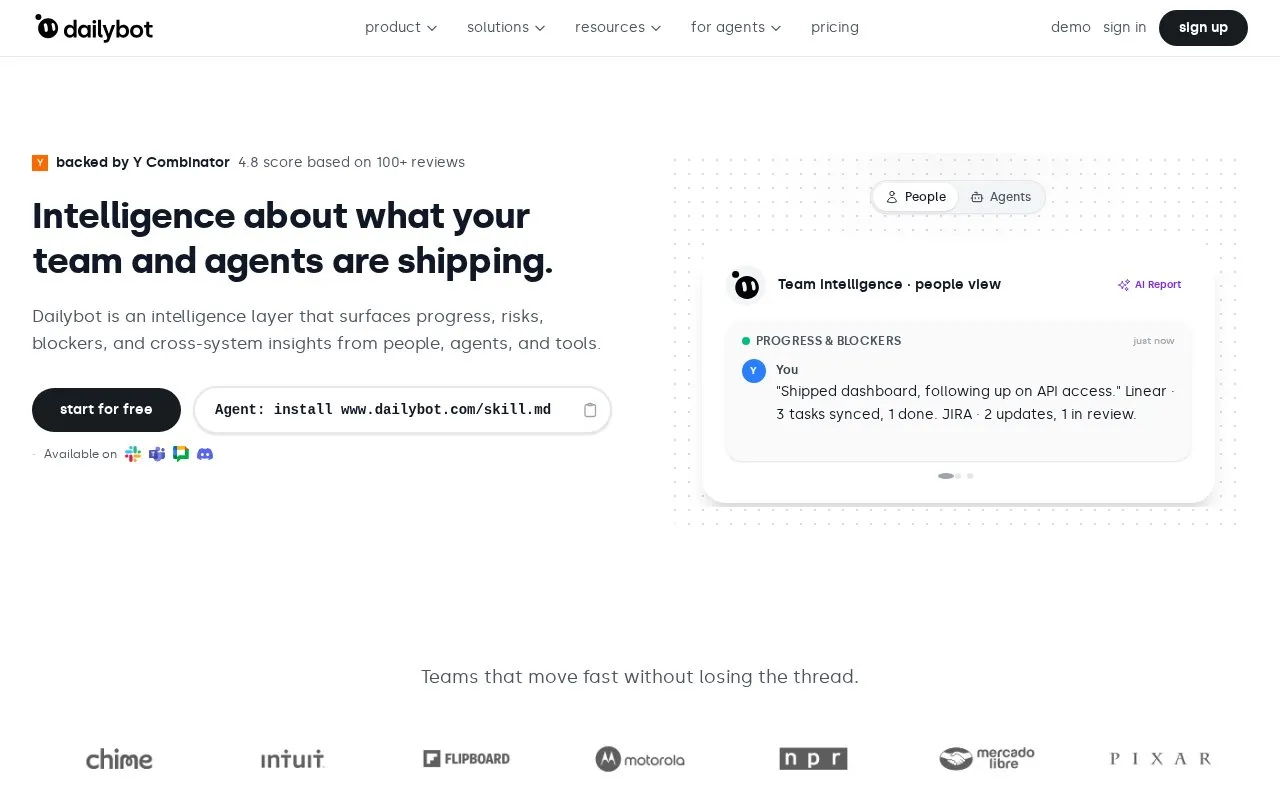Dailybot homepage screenshot