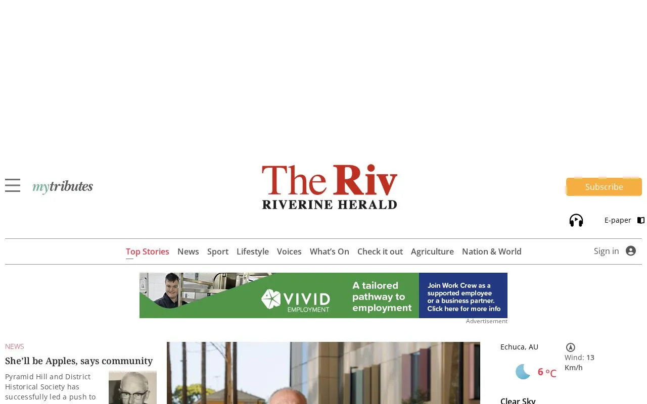 Riverine Herald homepage screenshot