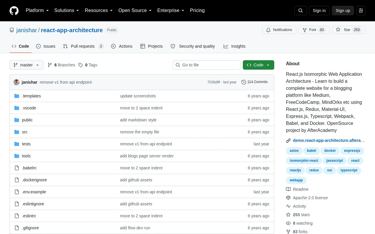 react-app-architecture homepage screenshot