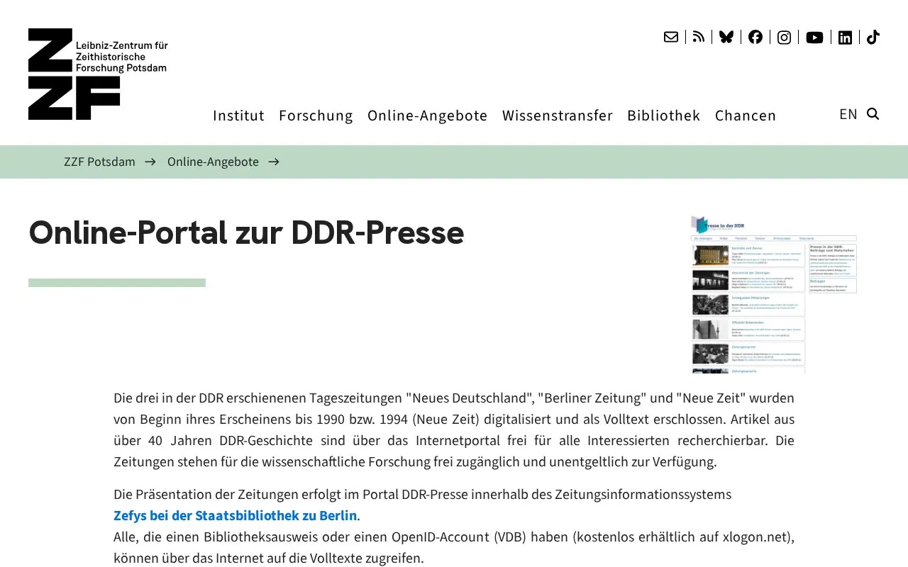 GDR press portal homepage screenshot