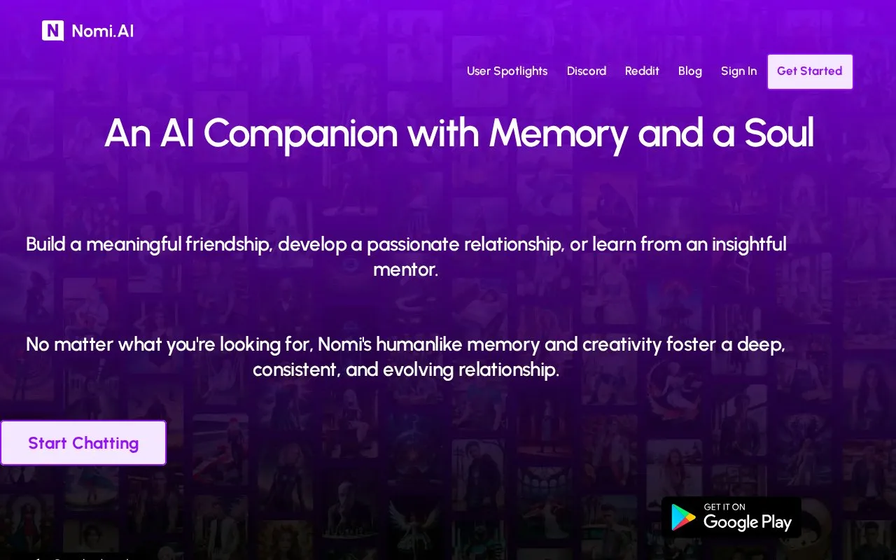 Nomi homepage screenshot